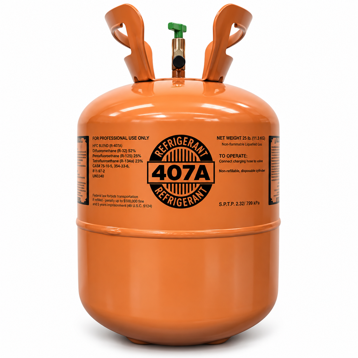 R-407A Refrigerant – 25 lb Factory Sealed Cylinder