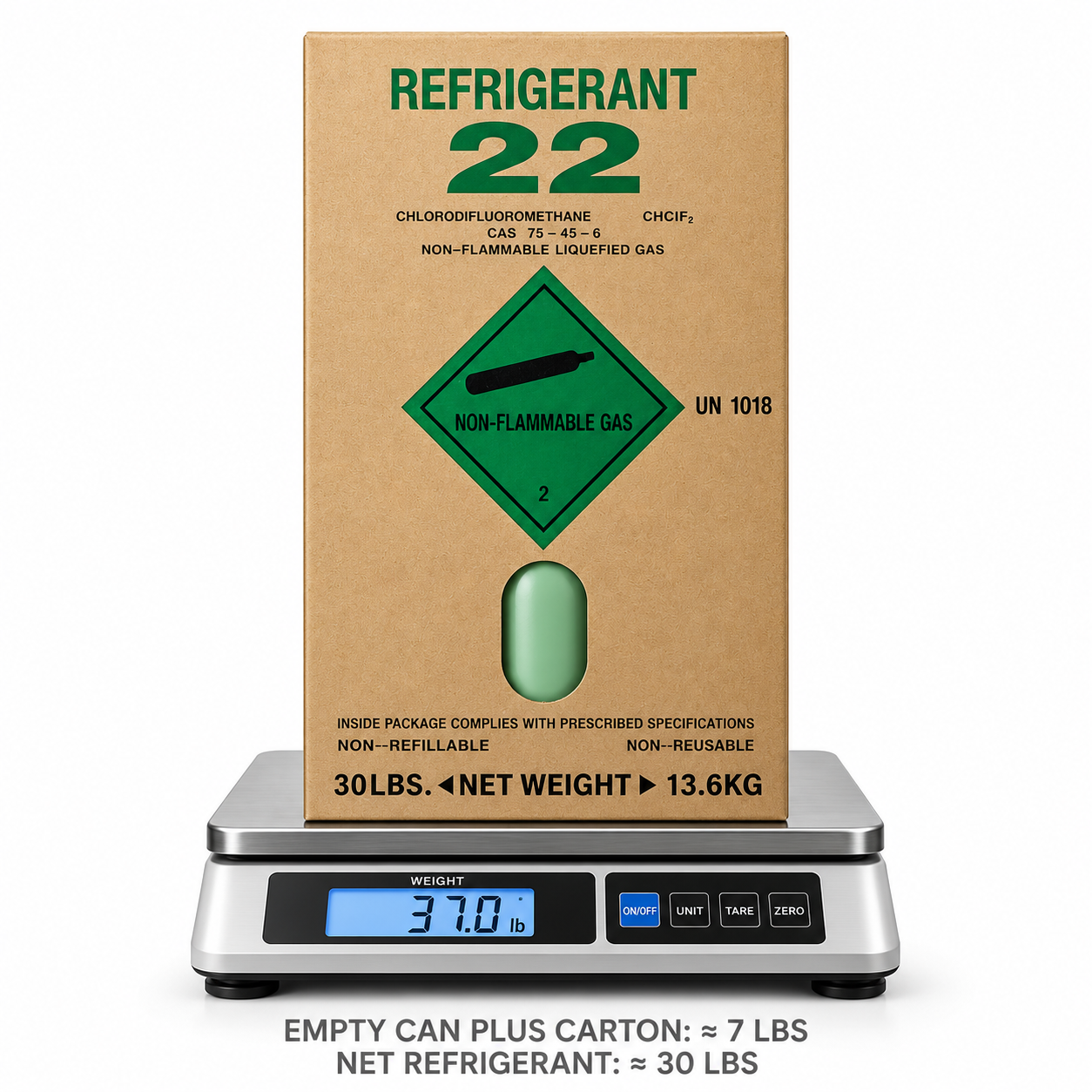 R-22 Refrigerant – 30 lb Factory Sealed Cylinder