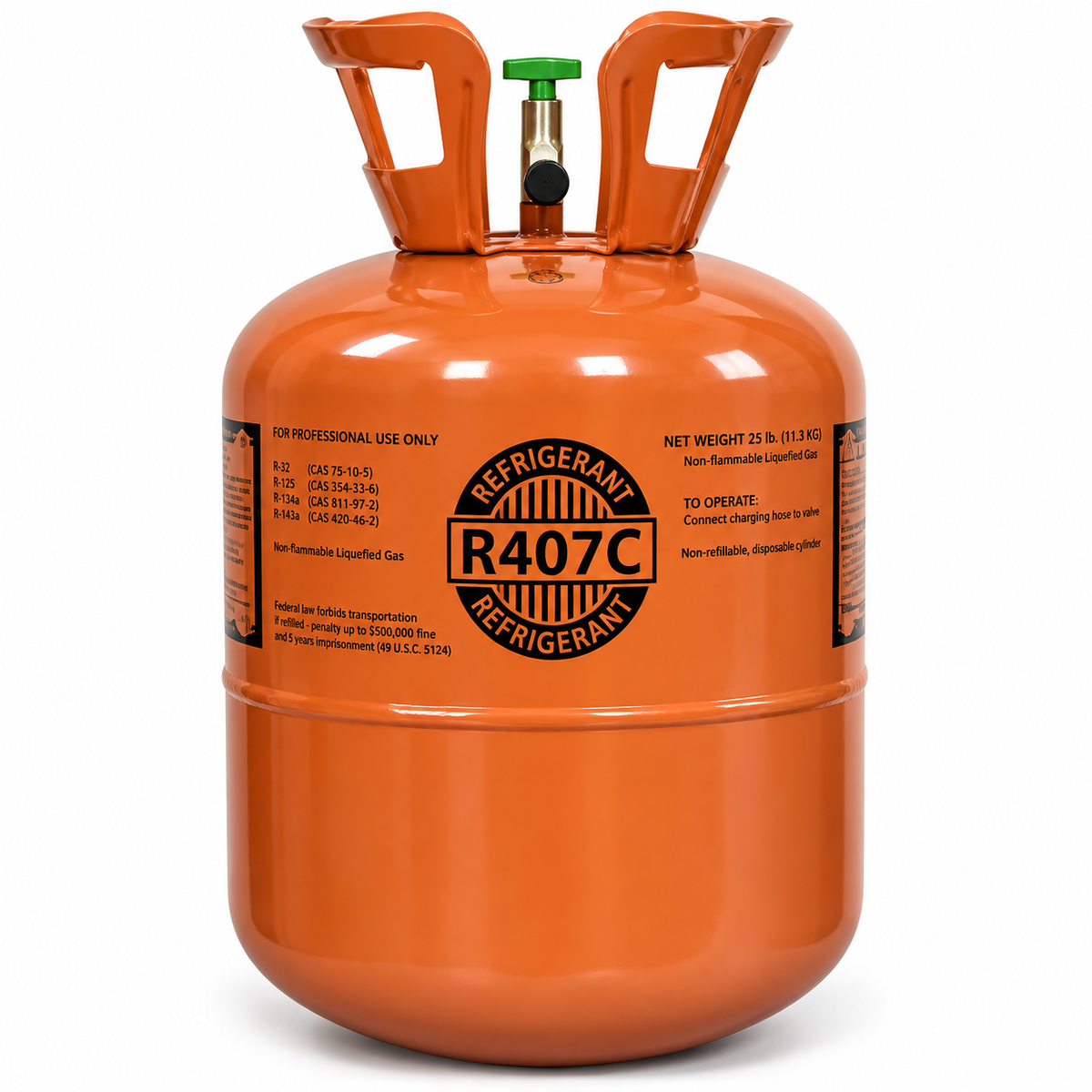 R-407C Refrigerant – 25 lb Factory Sealed Cylinder