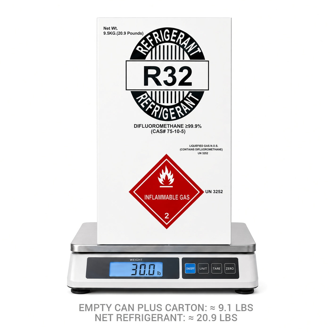 R-32 Refrigerant – 20 lb Factory Sealed Cylinder